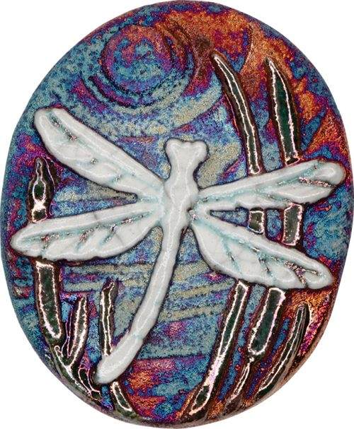 (2) Dragonfly Medallions "I am Joyful" Raku Pottery NEW