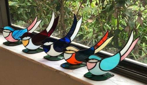 Colorful Bird on Stand Stained Glass Art - Made-to-Order, Free Shipping