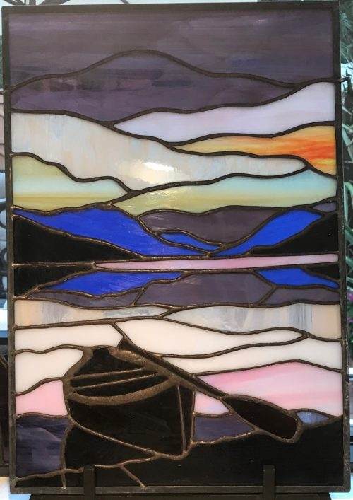 Canoe on the lake at Sunset - Stained Glass Art   Made-to-Order, Free Shipping