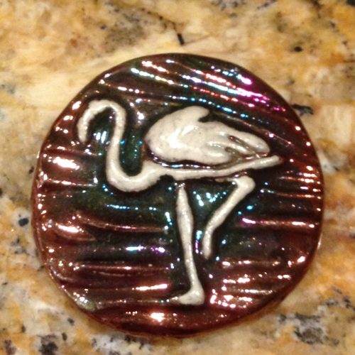 (2) Flamingo Medallions Raku Pottery NEW - Image 3