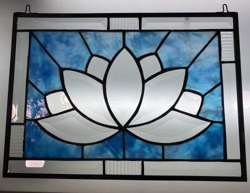 Lotus blossom bevel Panel Stained Glass Art,  Free Shipping