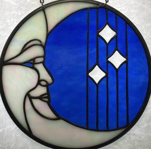 Man in the Moon Stained Glass Round Panel MADE-TO-ORDER, Free Shipping