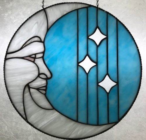 Man in the Moon Stained Glass Round Panel MADE-TO-ORDER, Free Shipping - Image 4