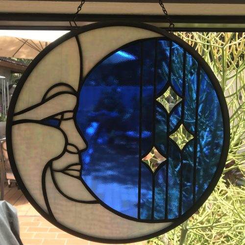 Man in the Moon Stained Glass Round Panel MADE-TO-ORDER, Free Shipping - Image 3