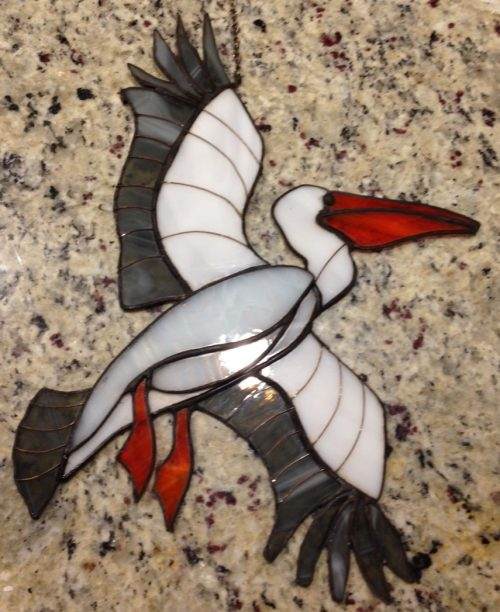 Pelican in Flight Stained Glass, made-to-order & Free shipping