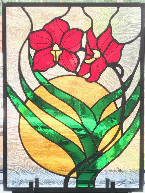 Red Vanda Orchid Stained Glass Art Made to Order