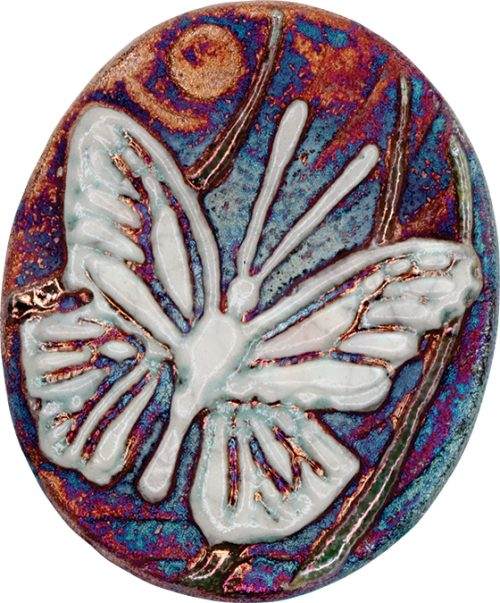 (2) Butterfly Medallions Raku Pottery NEW