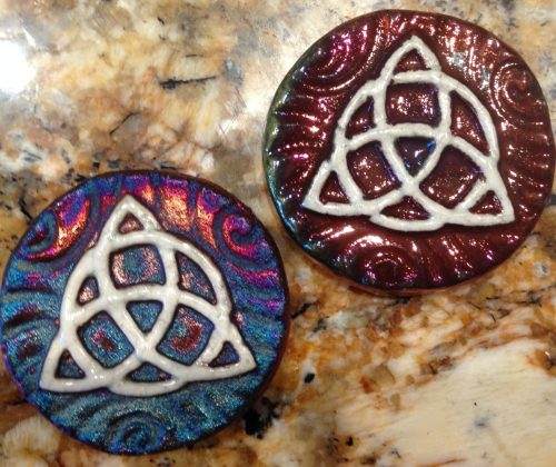 (2) Celtic Trinity Medallions Raku Pottery NEW