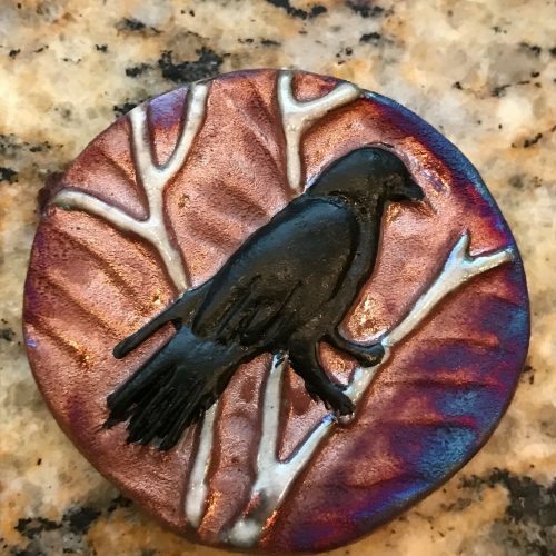 (2) Raven Medallions "I am Fearless" Raku Pottery NEW