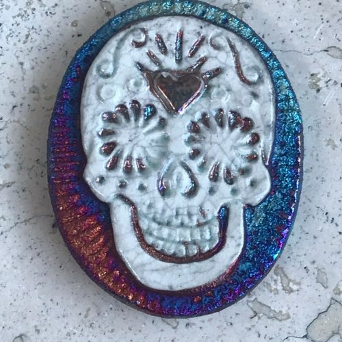 (2) Skull "I am Loved" Medallions Raku Pottery NEW - Image 4