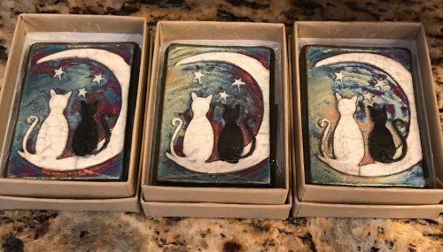 Cats and the Moon Raku Wall Art small (new design) - handmade & handsigned- NEW - Image 4