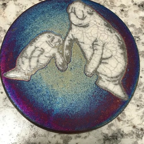 Manatee Coaster Raku Pottery, handmade, handsigned - NEW - Image 3