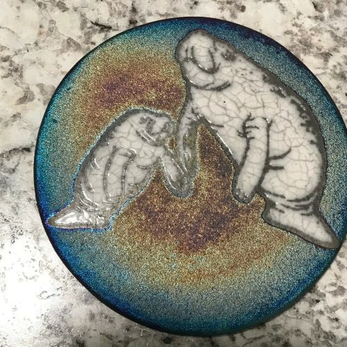 Manatee Coaster Raku Pottery, handmade, handsigned - NEW - Image 4