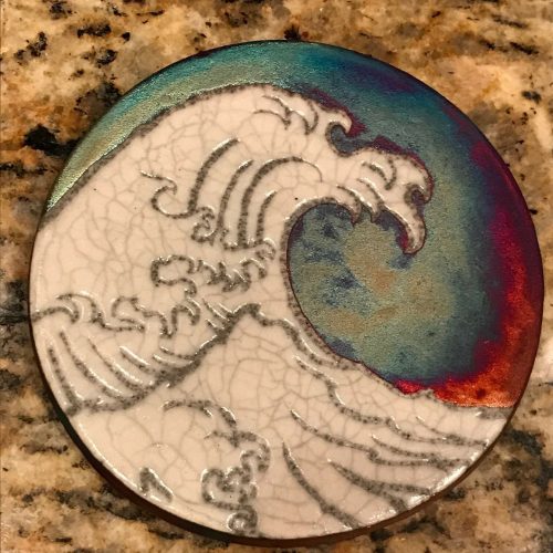 Ocean Wave Coaster Raku Pottery, handmade, handsigned - NEW