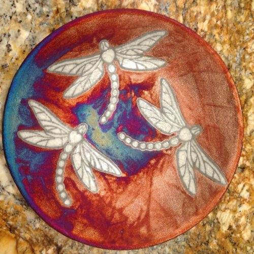 Dragonfly Plate Raku Pottery 8" NEW - Image 3