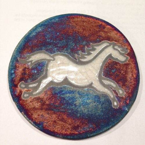 Horse Coaster Raku Pottery, handmade, handsigned - NEW