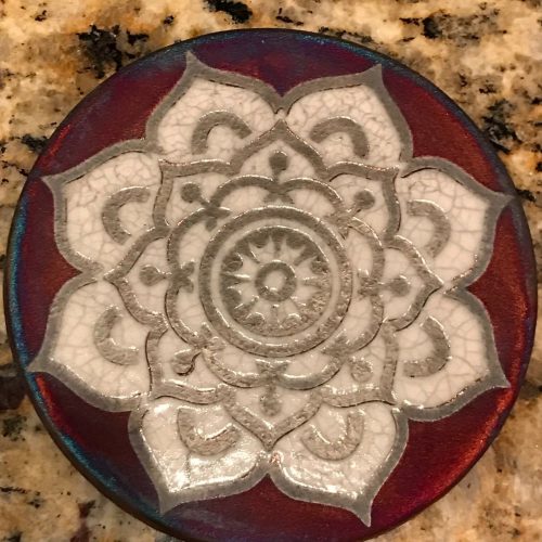 Mandala Coaster Raku Pottery, handmade, handsigned - NEW