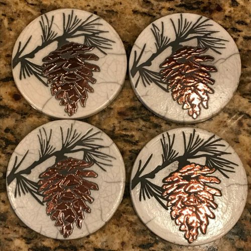 Pine Cone Coaster Raku Pottery, handcrafted & signed - NEW - Image 3