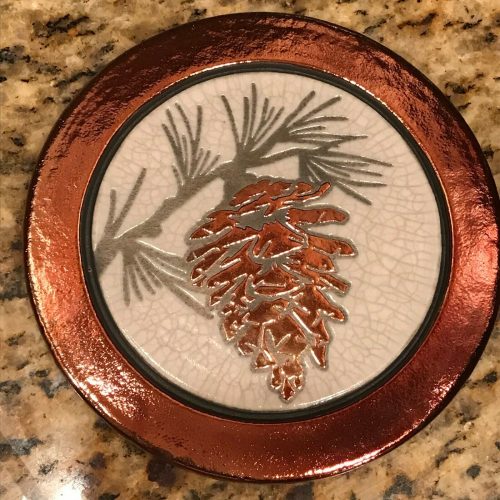 Pinecone Hotplate Raku Pottery 6.5" NEW - Image 3