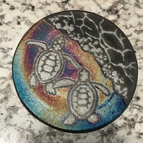 Sea Turtle Hatchlings Coaster Raku Pottery, handmade, handsigned - NEW - Image 4