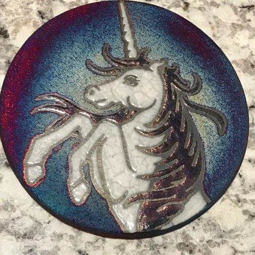 Unicorn Coaster Raku Pottery, handmade, handsigned - NEW - Image 3