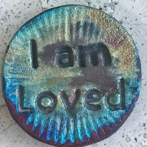 (2) Cats on the Moon "I am Loved" Medallions Raku Pottery NEW - Image 3