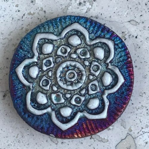 (2) Mandala "I am Reborn" Medallions Raku Pottery NEW