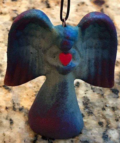 Spirit Angel Ornament Raku Pottery w/gemstone heart, handmade, handsigned- NEW - Image 3