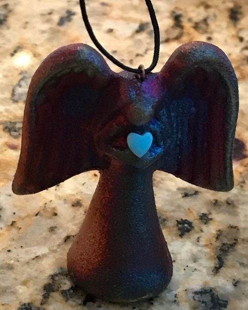 Spirit Angel Ornament Raku Pottery w/gemstone heart, handmade, handsigned- NEW - Image 4