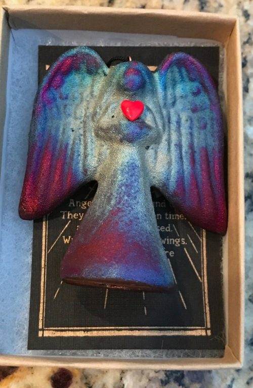 Spirit Angel Ornament Raku Pottery w/gemstone heart, handmade, handsigned- NEW - Image 5