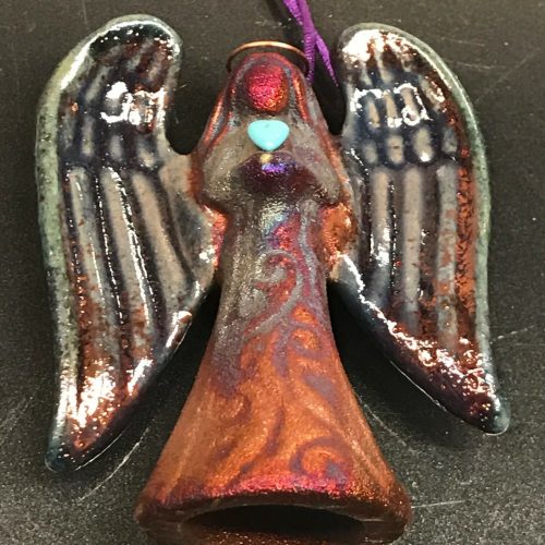 Spirit Angel medium Raku Pottery w/gemstone heart by artist Jeremy Diller - NEW - Image 3