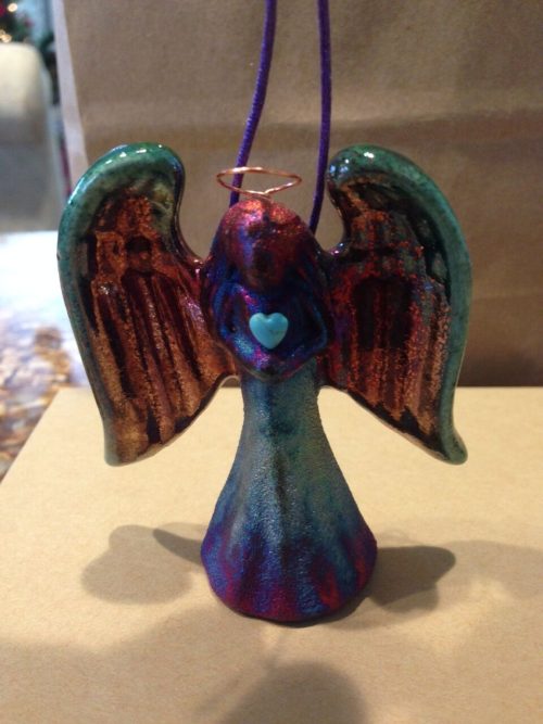 Spirit Angel medium Raku Pottery w/gemstone heart by artist Jeremy Diller - NEW - Image 4