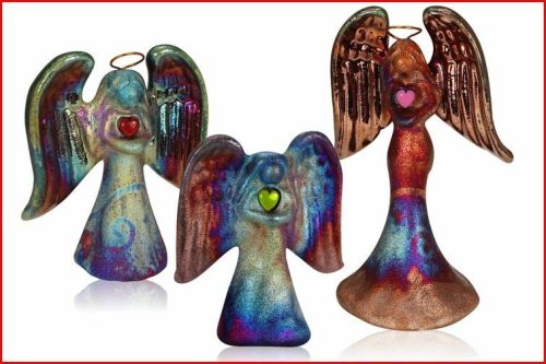 Spirit Angel medium Raku Pottery w/gemstone heart by artist Jeremy Diller - NEW - Image 5