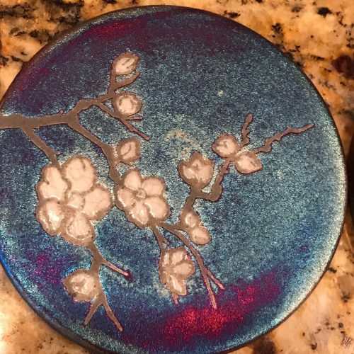 Cherry Blossom Coaster Raku Pottery, handmade, handsigned - NEW - Image 3