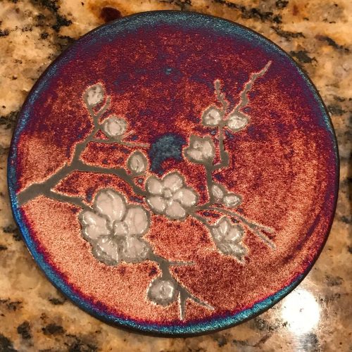 Cherry Blossom Coaster Raku Pottery, handmade, handsigned - NEW - Image 4