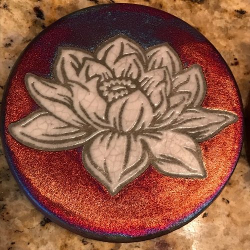 Lotus Blossom Coaster Raku Pottery, handmade, hand signed - NEW - Image 4