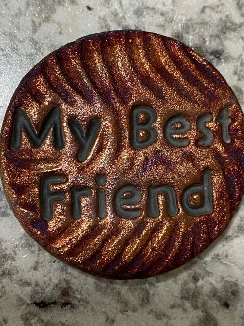 (2) Paw Print "My Best Friend" Medallions Raku Pottery NEW - Image 3