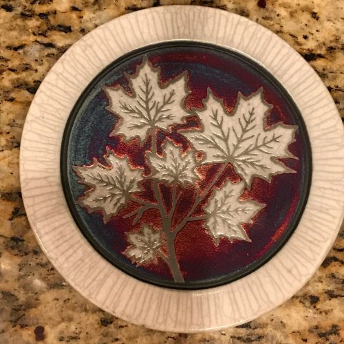 Maple Leaves Hotplate Raku Pottery 6.5" NEW - Image 3