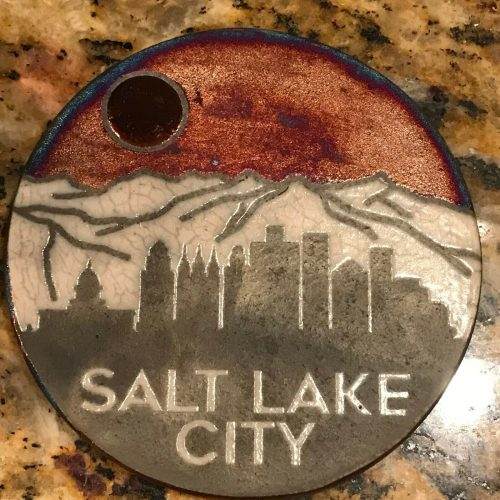 Salt Lake City Coaster - Raku Pottery, handcrafted & signed