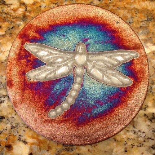 Dragonfly Coaster Raku Pottery, handmade, handsigned - NEW