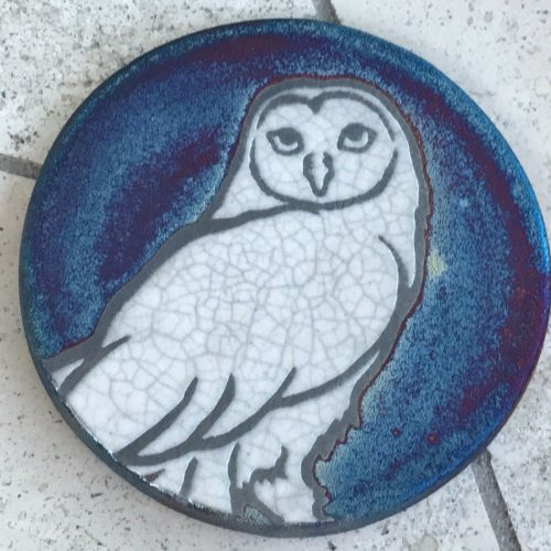 Owl Coaster Raku Pottery, handmade, handsigned - NEW - Image 3