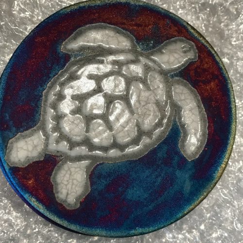 Sea Turtle Coaster Raku Pottery, handmade, handsigned - NEW - Image 3