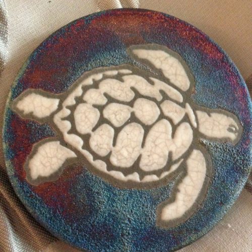 Sea Turtle Coaster Raku Pottery, handmade, handsigned - NEW - Image 4