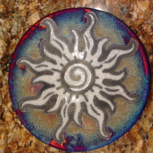 Spiral Sun Coaster Raku Pottery, handmade, handsigned - NEW - Image 3