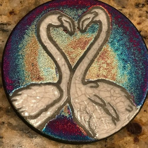 Flamingo Coaster Raku Pottery, handmade, handsigned - NEW - Image 4