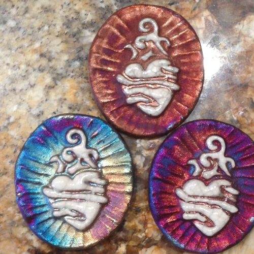 (2) Sacred Heart Medallions "I Am Loved" Raku Pottery NEW - Image 5