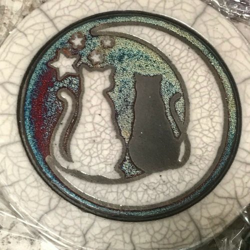 Cats on a Crescent Moon Hotplate Raku Pottery 6.5" NEW - Image 4