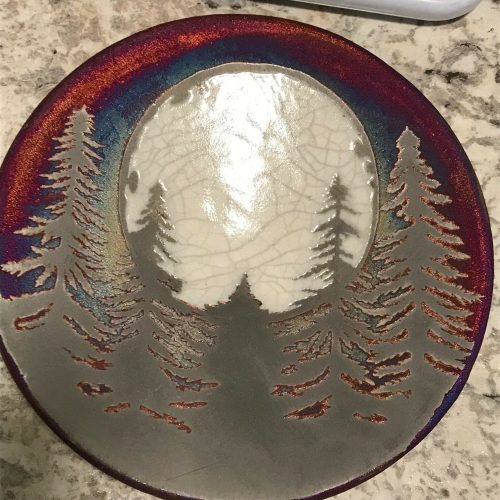 Fir Tree Plate Raku Pottery 5.5" NEW